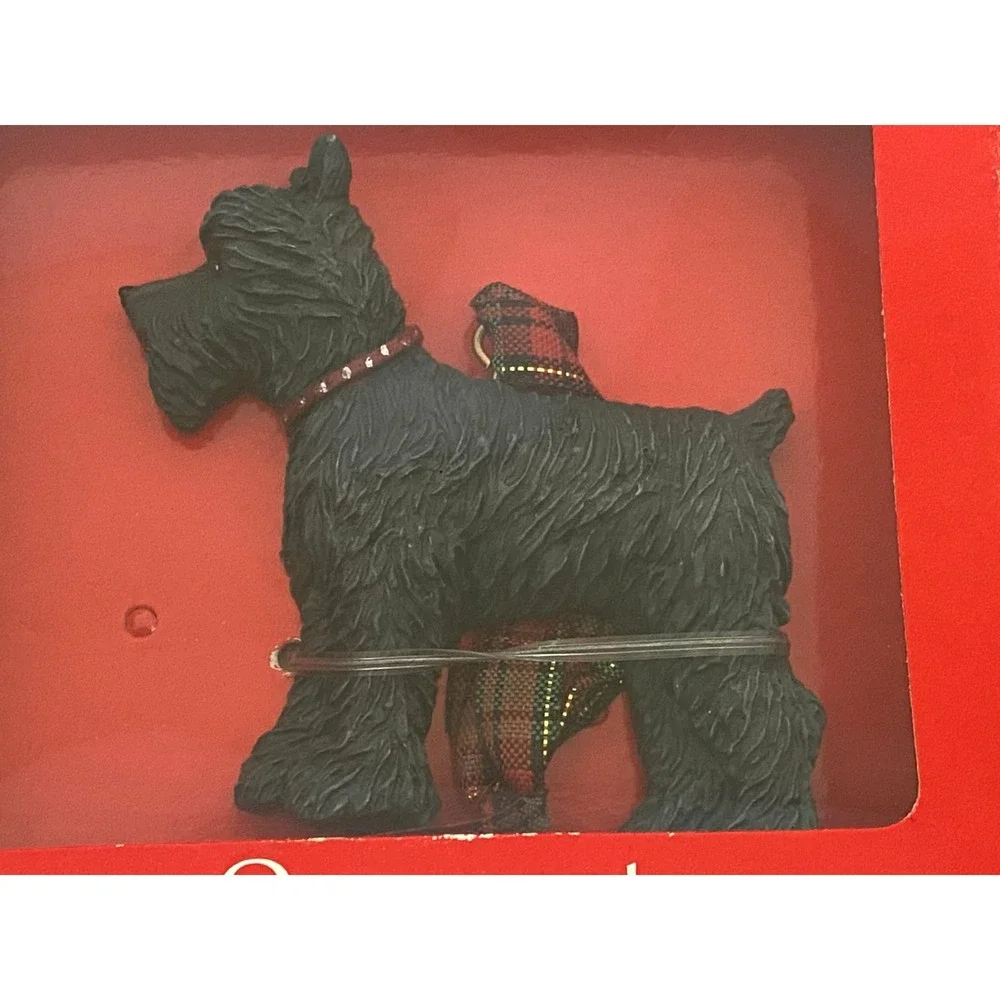 Kurt Adler SCOTTIE DOG Christmas Ornament Plaid Ribbon Hangers ~ New in Box